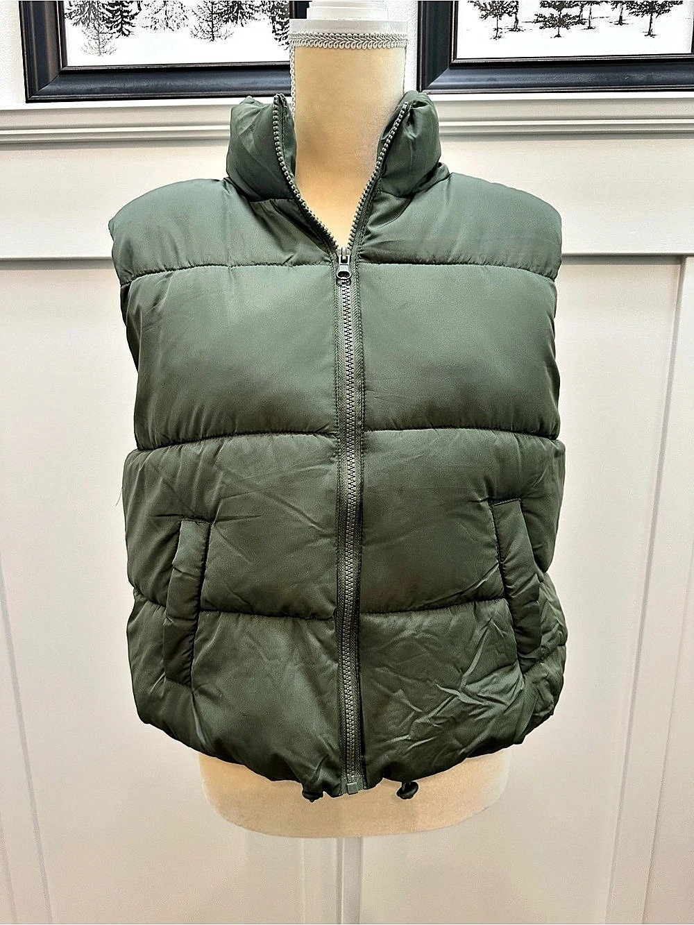 Crave Fame Olive Army Green Puffer Vest Size Large